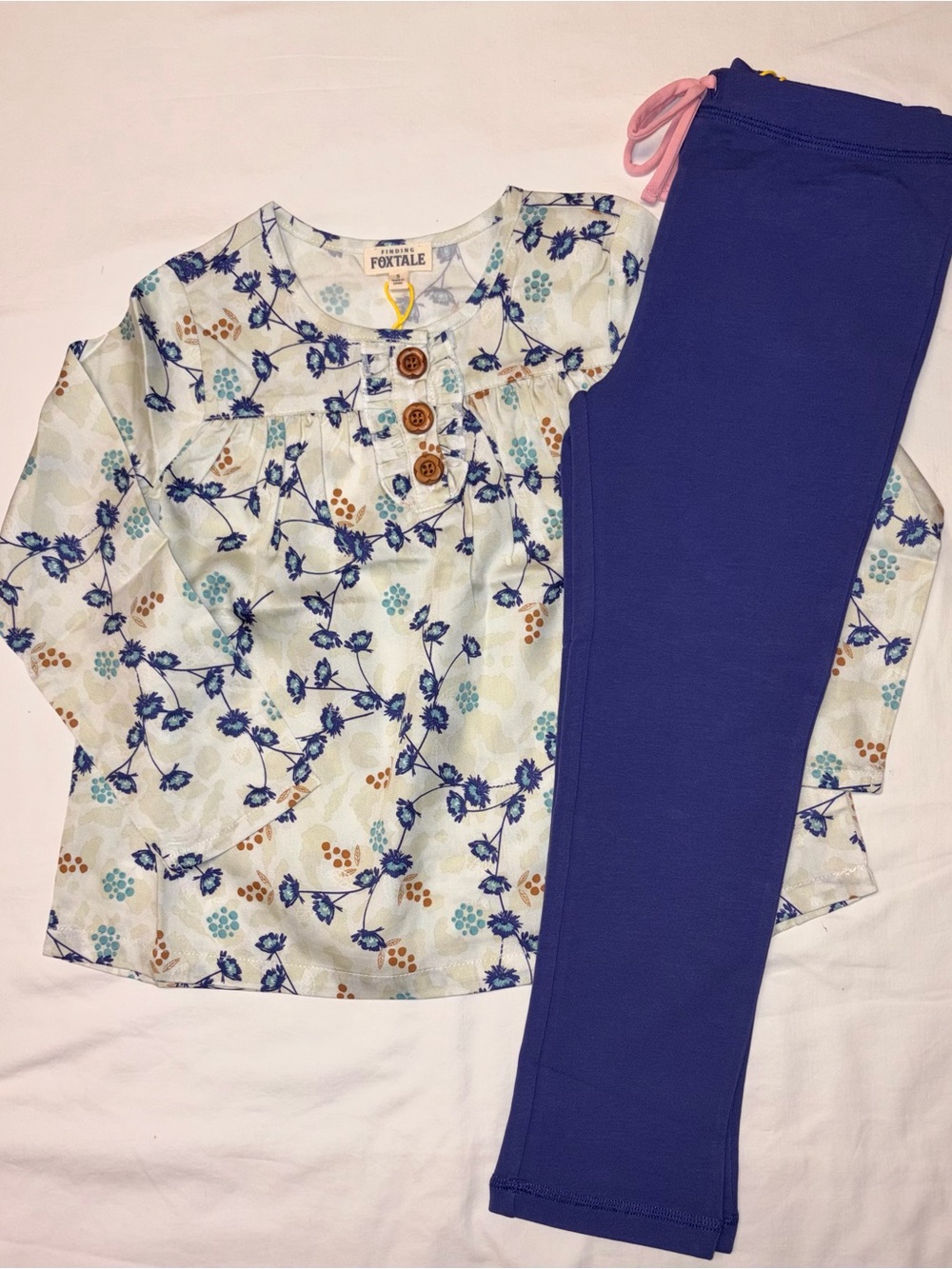Finding Foxtale Boho Leafy Vines Top & Everyday Leggings Skipper Blue sz 5 NWT